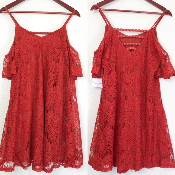 Love Fire Orange Lace Cold Shoulder Short Dress - Picture 3 of 8